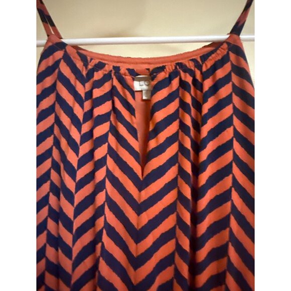 Ann Taylor Loft Womens Maxi Dress M Orange & Navy Chevron Print Sleeveless Adjus - Picture 3 of 5